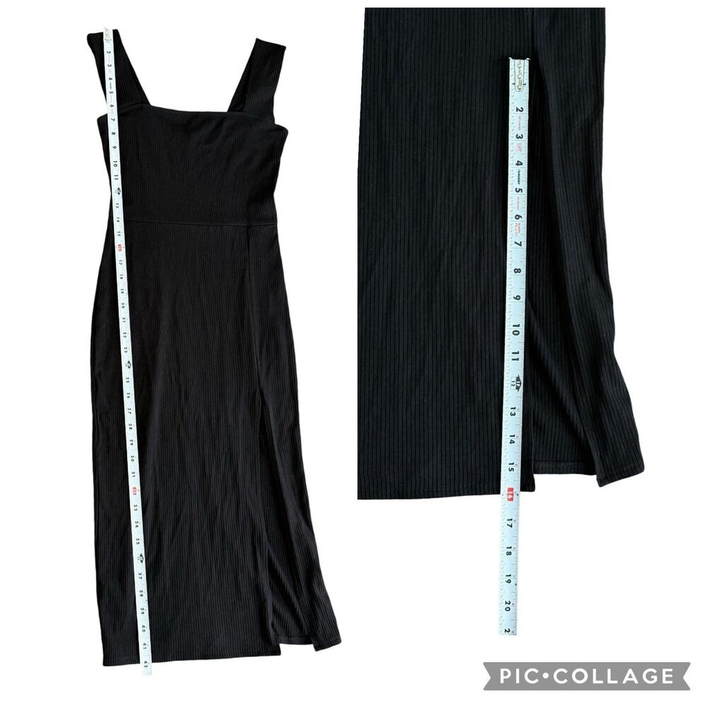 Reformation Cassi Knit Dress Small Black Ribbed Sleeveless Midi Slit Fitted Rib - Picture 9 of 12